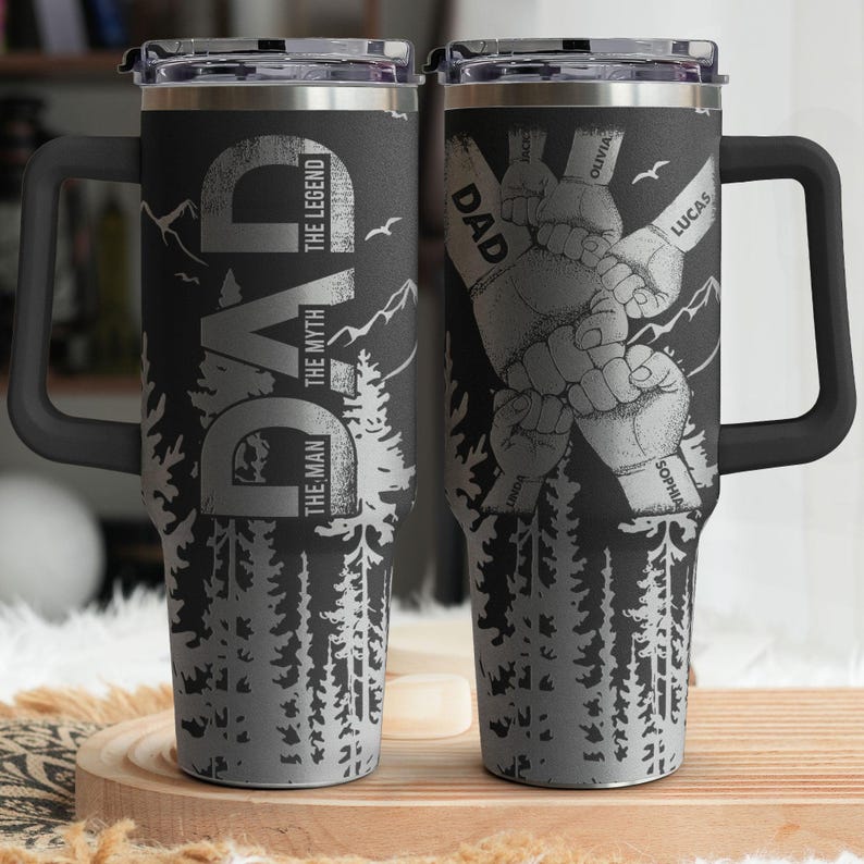 Dad, Grandpa, Papa Forest With Kids' Names, Personalized Dad and Kids First Bump 40oz Tumbler, Custom First Bump Dad Tumbler, New Dad Gift