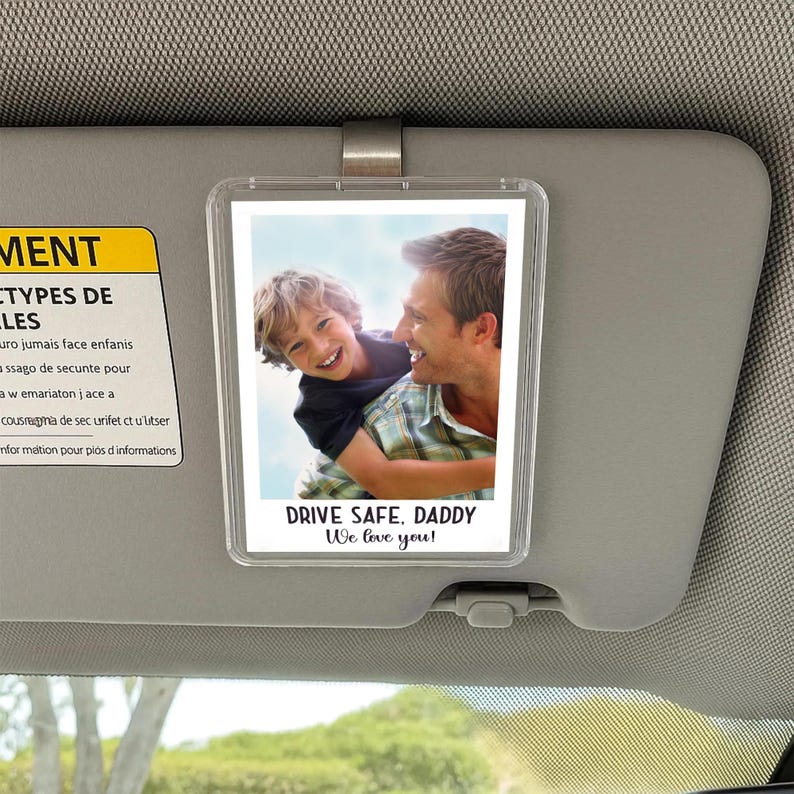 Custom Car Visor Clip, Custom Picture Frame, Drive Safe Photo Gift For Dad, Kids Picture Frame, Car Accessory