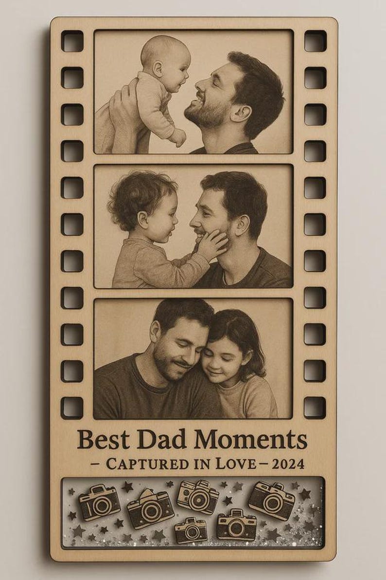 Custom Wooden Photo Magnet for Dad Film Strip Style Father s Day Gift from Kids, Personalized Keepsake Frame