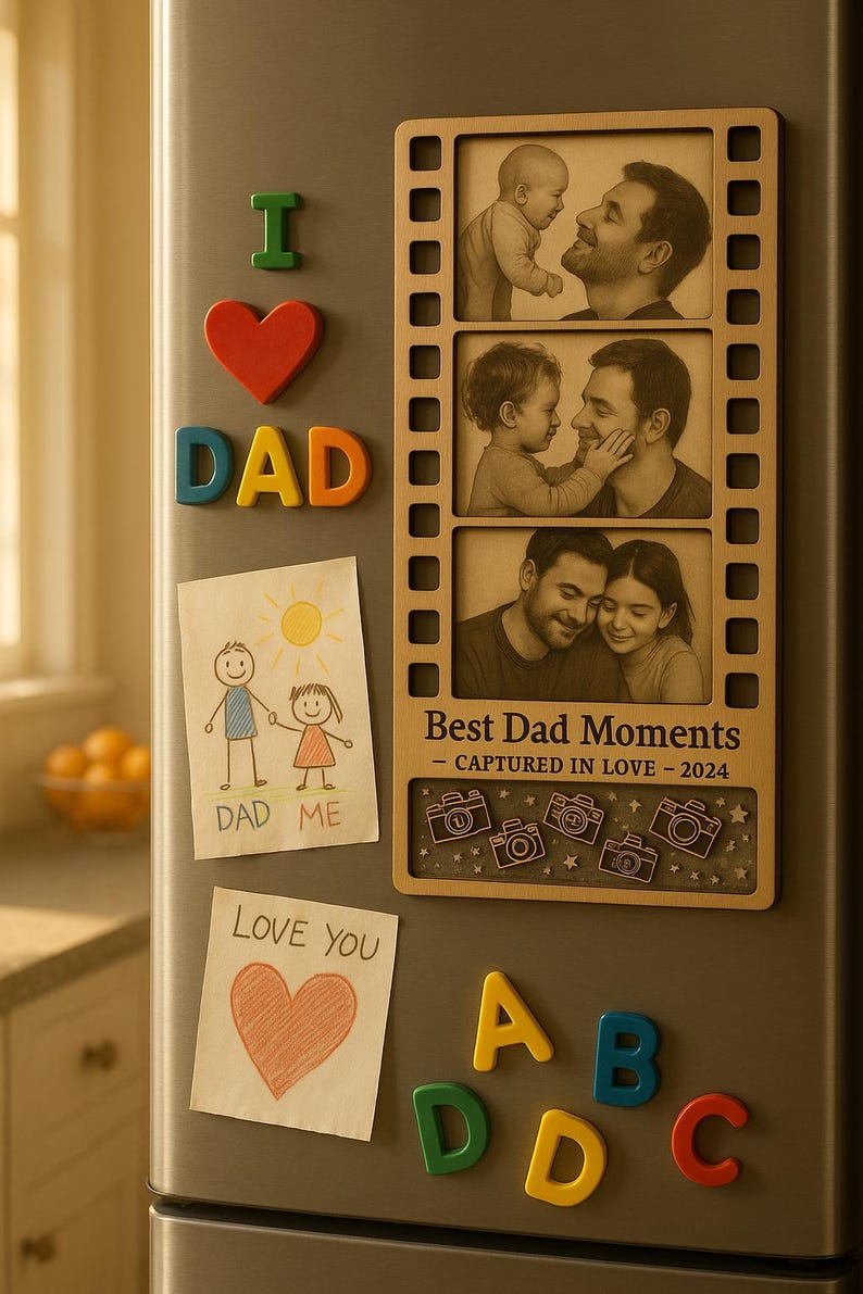 Custom Wooden Photo Magnet for Dad Film Strip Style Father s Day Gift from Kids, Personalized Keepsake Frame