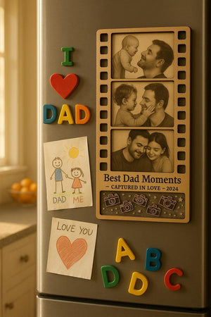 Custom Wooden Photo Magnet for Dad Film Strip Style Father s Day Gift from Kids, Personalized Keepsake Frame
