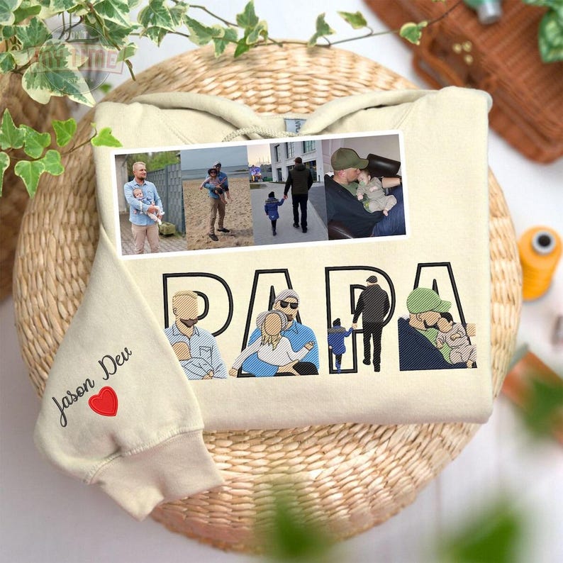 Dad Portrait Custom Embroidered, Custom PAPA Embroidered Sweatshirt, Portrait From Photo Embroidered Shirt, Custom Dad Hoodie, Gifts For Dad