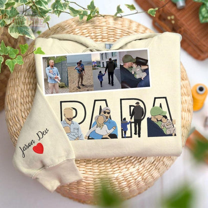 Dad Portrait Custom Embroidered, Custom PAPA Embroidered Sweatshirt, Portrait From Photo Embroidered Shirt, Custom Dad Hoodie, Gifts For Dad