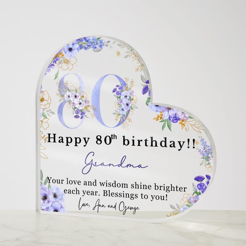 Personalised Happy 80th Birthday Gift Plaque, Birthday Gift For Nana Grandma Mom, 80th Birthday Gifts, Floral 80 Years Old Birthday Gift