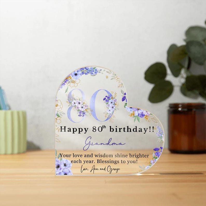 Personalised Happy 80th Birthday Gift Plaque, Birthday Gift For Nana Grandma Mom, 80th Birthday Gifts, Floral 80 Years Old Birthday Gift