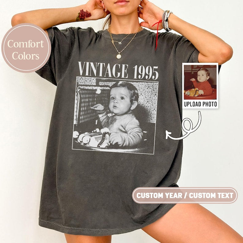 Personalised 30th Birthday Shirt, Custom Photo Birthday Shirt, 30th Birthday Gift, 40th Birthday Gift, Vintage 1995 Shirt