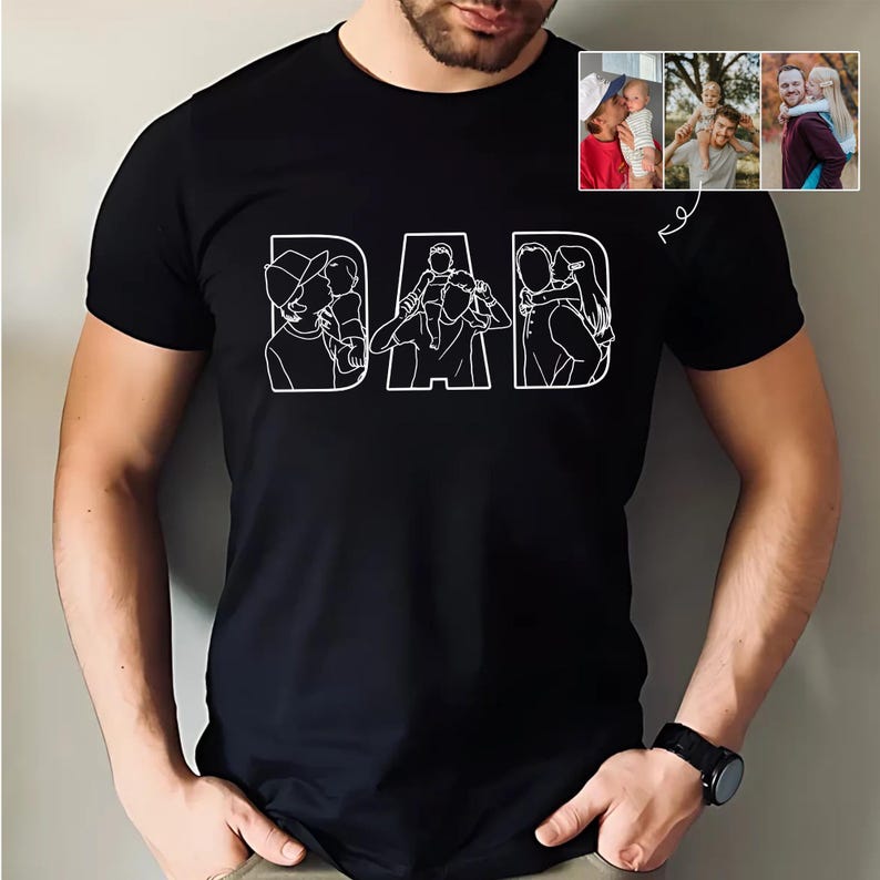 Personalized Dad Shirt, Personalized Portrait Gift for Dad, Dad Outline Photo Shirt, Fathers Day Gifts From Kids, Father's Day T-Shirt