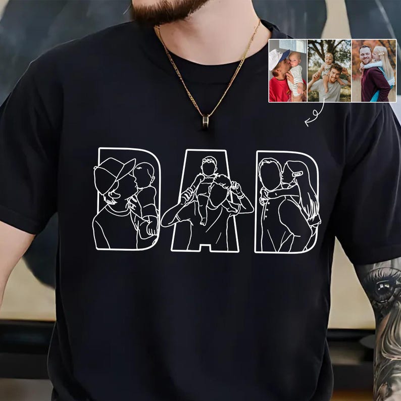 Personalized Dad Shirt, Personalized Portrait Gift for Dad, Dad Outline Photo Shirt, Fathers Day Gifts From Kids, Father's Day T-Shirt