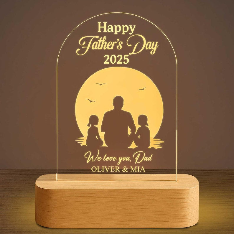 Personalized Father's Day LED Night Light Custom Dad & Kids Lamp Dad's Gift from Children, Gift for Dad and Grandpa, Dad's Keepsake