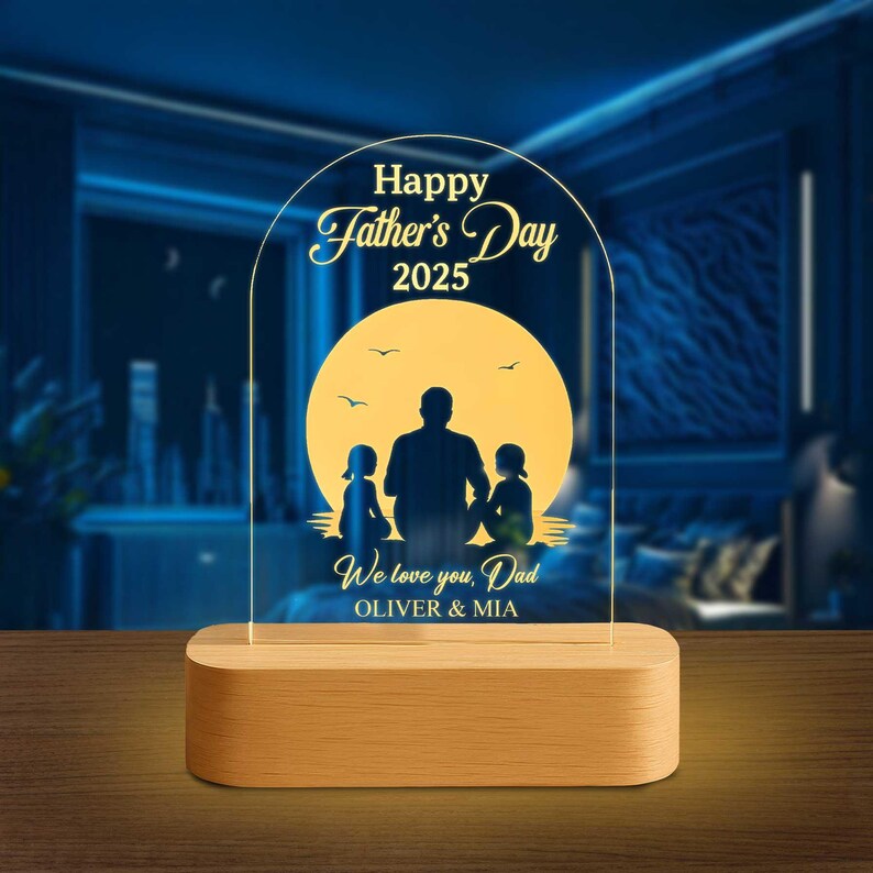 Personalized Father's Day LED Night Light Custom Dad & Kids Lamp Dad's Gift from Children, Gift for Dad and Grandpa, Dad's Keepsake