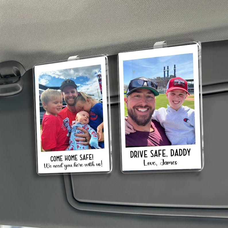 Photo Car Visor Clip, Fathers Day Gifts, Drive Safe Daddy Gift Idea, Gift for Grandpa, Father s Day Picture Frame Dad Gift