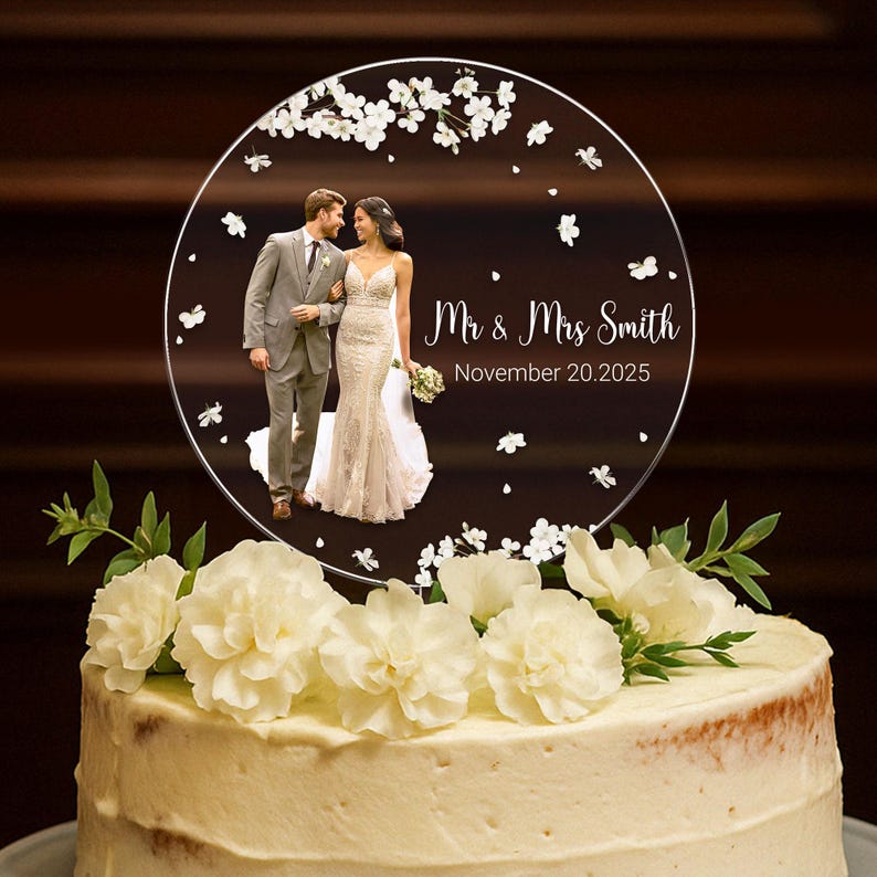 Personalized Wedding Photo Acrylic Cake Decoration, Wedding Cake Topper, Bride And Groom Photo, Wedding Keepsake, Wedding Gift, Wedding Sign