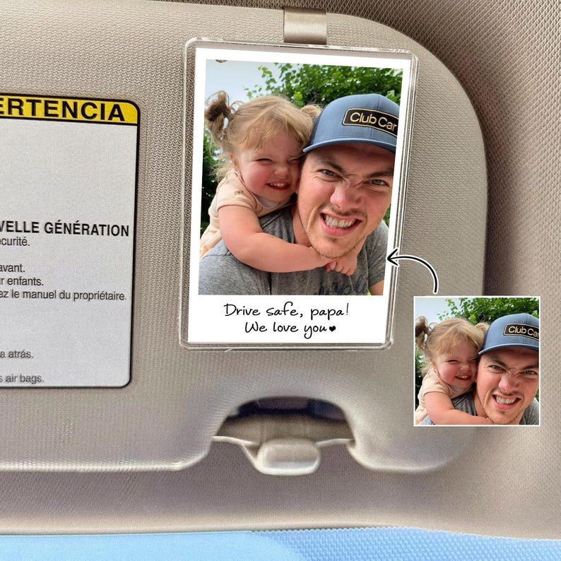 Custom Car Visor Clip, Custom Picture Frame, Drive Safe Photo Gift For Dad, Kids Picture Frame, Car Accessory