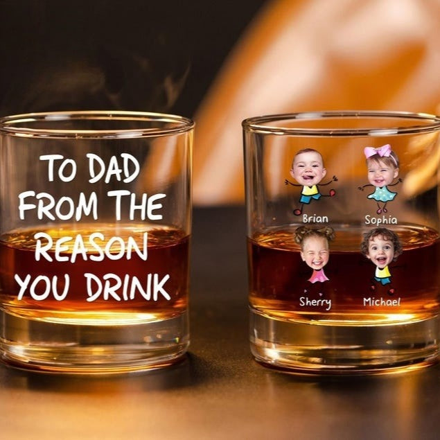 To Dad From The Reasons You Drink, Funny Whiskey Glass for Dad, Fathers Day Gifts, Dad Birthday Gift, Dad Gift From Daughter Son, Wine Glass