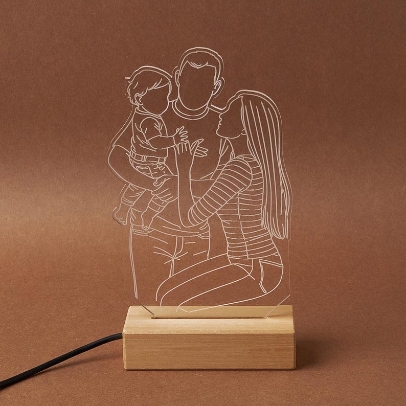 Custom 3D Photo LED Light, Out Line Decor, Personalized Family Portrait, Durable Acrylic Night Light, Anniversary Gifts for Mom Dad