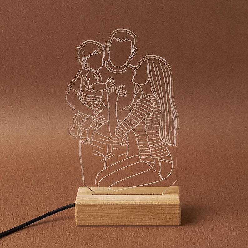 Custom 3D Photo Desk Lamp, Abstract Line Art Decor, Personalized Family Portrait, Durable Acrylic Night Light, Anniversary Gifts for Mom Dad