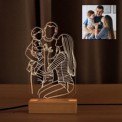 Custom 3D Photo LED Light, Out Line Decor, Personalized Family Portrait, Durable Acrylic Night Light, Anniversary Gifts for Mom Dad