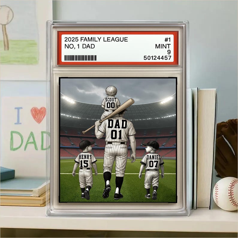 Baseball No. 1 Dad Grandpa Man & Kids Trading Card Style Personalized Acrylic Block Plaque Father's Day Gift for Baseball Dad, Husband Gift