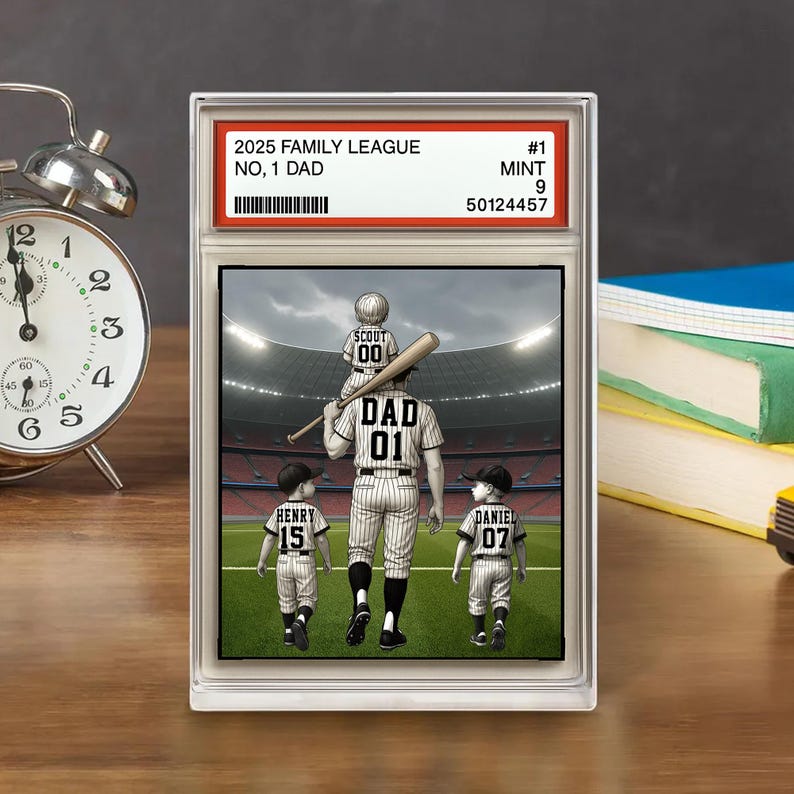 Baseball No. 1 Dad Grandpa Man & Kids Trading Card Style Personalized Acrylic Block Plaque Father's Day Gift for Baseball Dad, Husband Gift