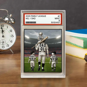 Baseball No. 1 Dad Grandpa Man & Kids Trading Card Style Personalized Acrylic Block Plaque Father's Day Gift for Baseball Dad, Husband Gift