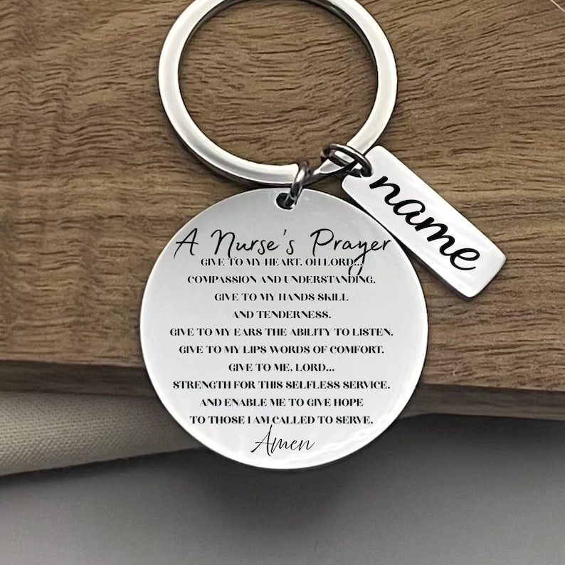 Personalized A Nurse's Prayer Stainless Steel Keychain, Custom Funny Nurse Gift, Nurse Appreciation Gift