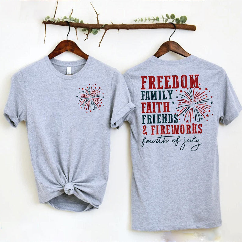 Freedom Family Faith Friends Shirt Christian Patriotic Shirt 4th of July USA T-Shirt Faith Over Fear Tee, 4th Of July Gift