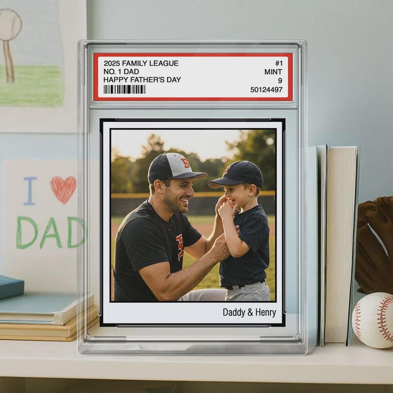 Personalized Dad & Kids Baseball Trading Card Style Personalized Acrylic Block Plaque Father's Day Gift for Baseball Lover,Baseball Dad Gift