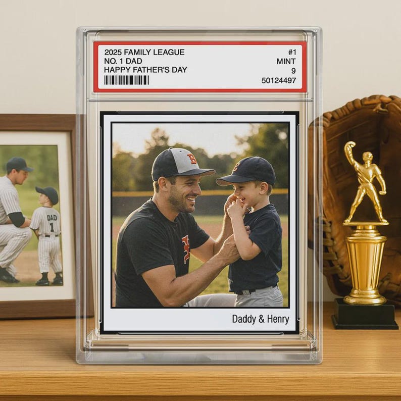 Personalized Dad & Kids Baseball Trading Card Style Personalized Acrylic Block Plaque Father's Day Gift for Baseball Lover,Baseball Dad Gift