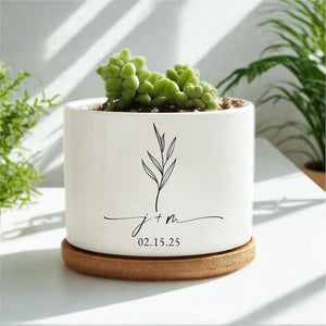 Personalized Engagement Ceramic Plant Pot, Custom Newly Engaged Plant Pot, Engagement Gifts, Wedding Gifts for Couple, Bridal Shower Gifts