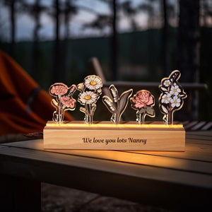 Grandma's Garden Birth Month Flowers Personalized Acrylic LED Night Light,Custom Floral LED Ligh with Your Name,Christmas Gifts for Mom Nana