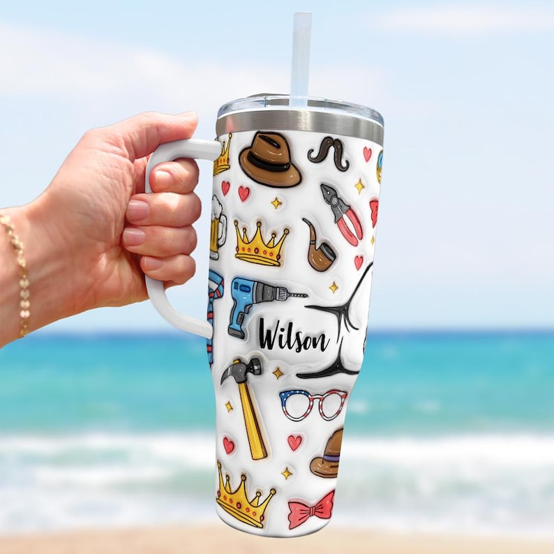 Custom Dad Fist Bump 3D 40oz Tumbler, Father Tumbler, Fathers Day Gift, Best Dad Ever, Fathers Day Coffee Travel Cup, Gift For Dad
