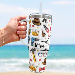Custom Dad Fist Bump 3D 40oz Tumbler, Father Tumbler, Fathers Day Gift, Best Dad Ever, Fathers Day Coffee Travel Cup, Gift For Dad