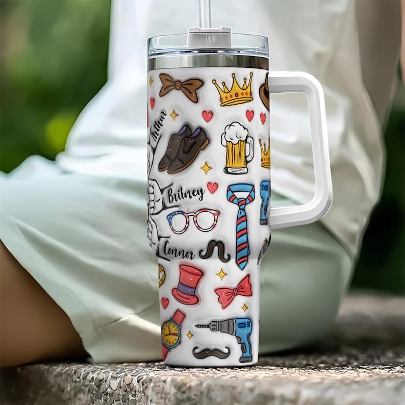 Custom Dad Fist Bump 3D 40oz Tumbler, Father Tumbler, Fathers Day Gift, Best Dad Ever, Fathers Day Coffee Travel Cup, Gift For Dad