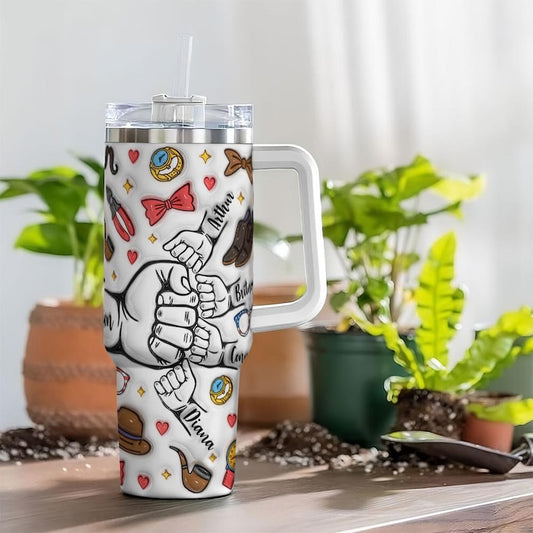 Custom Dad Fist Bump 3D 40oz Tumbler, Father Tumbler, Fathers Day Gift, Best Dad Ever, Fathers Day Coffee Travel Cup, Gift For Dad