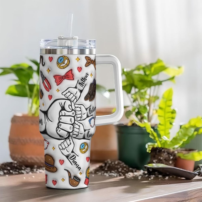 Custom Dad Fist Bump 3D 40oz Tumbler, Father Tumbler, Fathers Day Gift, Best Dad Ever, Fathers Day Coffee Travel Cup, Gift For Dad