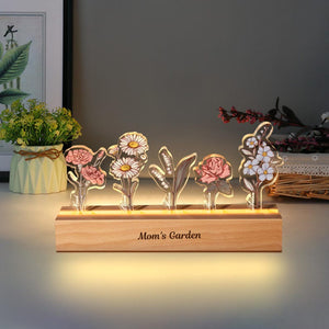 Grandma's Garden Birth Month Flowers Personalized Acrylic LED Night Light,Custom Floral LED Ligh with Your Name,Christmas Gifts for Mom Nana