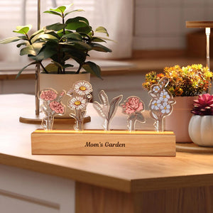 Grandma's Garden Birth Month Flowers Personalized Acrylic LED Night Light,Custom Floral LED Ligh with Your Name,Christmas Gifts for Mom Nana
