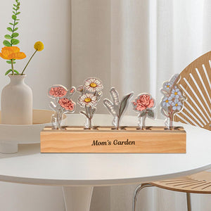 Grandma's Garden Birth Month Flowers Personalized Acrylic LED Night Light,Custom Floral LED Ligh with Your Name,Christmas Gifts for Mom Nana