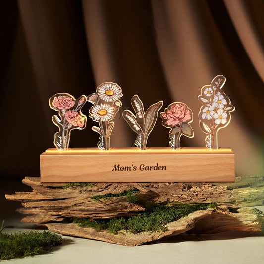 Grandma's Garden Birth Month Flowers Personalized Acrylic LED Night Light,Custom Floral LED Ligh with Your Name,Christmas Gifts for Mom Nana