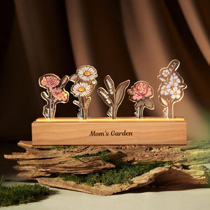 Grandma's Garden Birth Month Flowers Personalized Acrylic LED Night Light,Custom Floral LED Ligh with Your Name,Christmas Gifts for Mom Nana