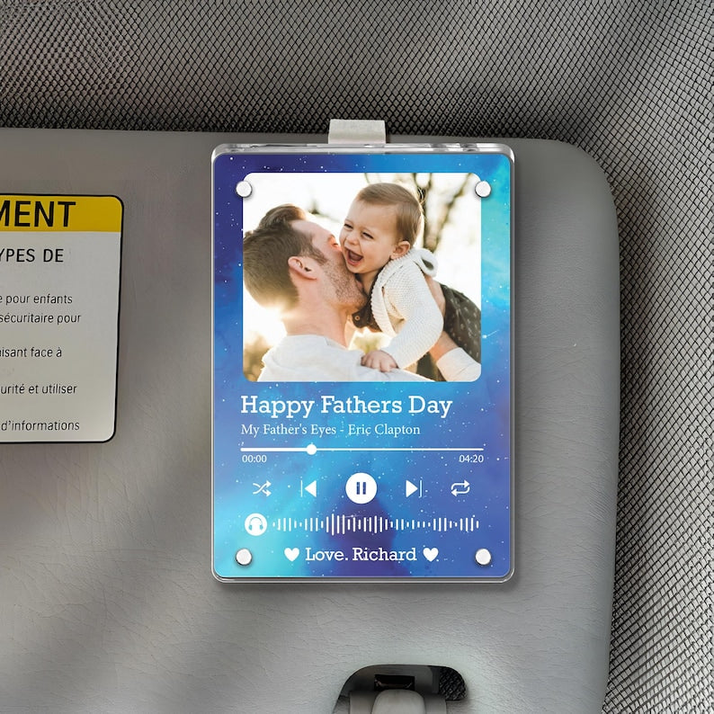 Personalized Photo Song Car Visor Clip, Gift for Him, Husband, Valentine's Day Gift, Anniversary Gift, Picture Gift, Music Gift, Daddy Gift