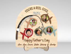 Personalized Fathers Day Fishing Photo Frame, Reel cool dad Photo Wood Sign, Fishing dad Gift