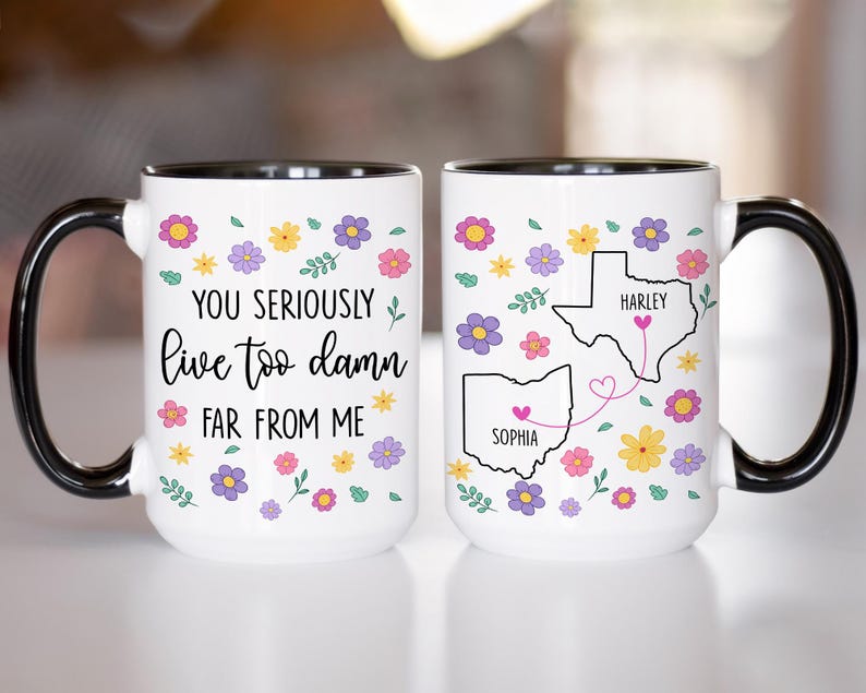 Long Distance Friend Mug, You Seriously Live Too Damn Far From Me, Custom State To State Mug, Best Friends Gifts, Birthday Gift, Bff Gift