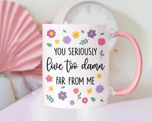 Long Distance Friend Mug, You Seriously Live Too Damn Far From Me, Custom State To State Mug, Best Friends Gifts, Birthday Gift, Bff Gift