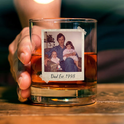 Custom Photo Dad Whiskey Glass, Fathers Day Gift, Gift for Dad, Grandpa Gift, Dad Birthday Gift, Custom Dad Est Whiskey Glass, Rocks Glass