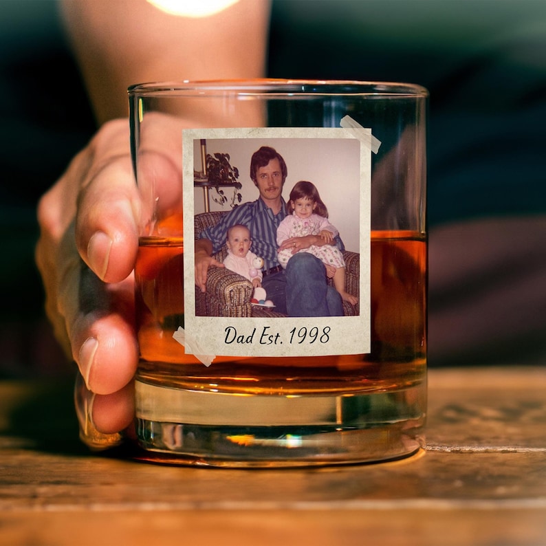 Custom Photo Dad Whiskey Glass, Fathers Day Gift, Gift for Dad, Grandpa Gift, Dad Birthday Gift, Custom Dad Est Whiskey Glass, Rocks Glass