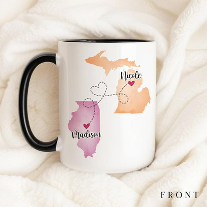 Custom Coffee Mug | Friendship Knows No Distance | Personalized Long Distance State To State Gift