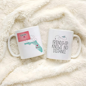 Custom Coffee Mug | Friendship Knows No Distance | Personalized Long Distance State To State Gift