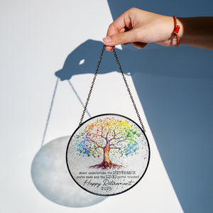 Personalized Retirement Gift: Tree of Life Stained Glass Suncatcher, Colleague Retirement Keepsake, Retired Coworker Christmas