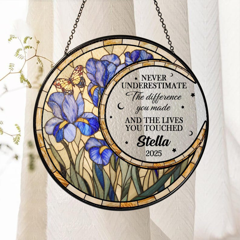 Personalized Retirement Stained Glass Suncatcher, Floral Retirement Window Decor, Retirement Keepsake, Retirement Gifts, Coworker Gifts